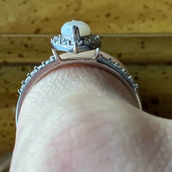 Australian White Opal Moissanite Sterling Silver Ring Size 9